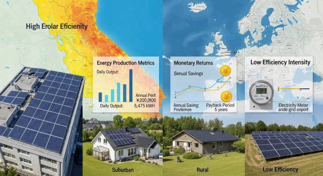地域別発電効率の違い：あなたの家で太陽光発電はどれだけ稼げるか