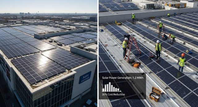 商業施設の屋根が発電所に変わる!太陽光導入で電力費30%カット事例